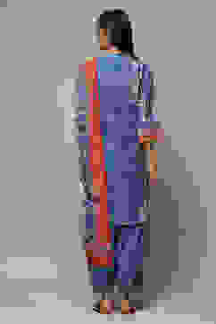 Blue Cotton Straight Kurta Cross Yoke Salwar Suit Set image number 2