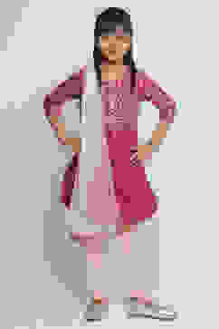 Blue and White Cotton Printed Straight Suit Set image number 0