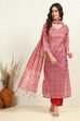 Pink Cotton Floral Printed Unstitched Suit Set image number 1
