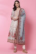 Ecru Cotton Anarkali Kurta Churidar Suit Set image number 3
