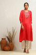 Smoky Blue Straight Regular Fit Festive Kurta image number 5