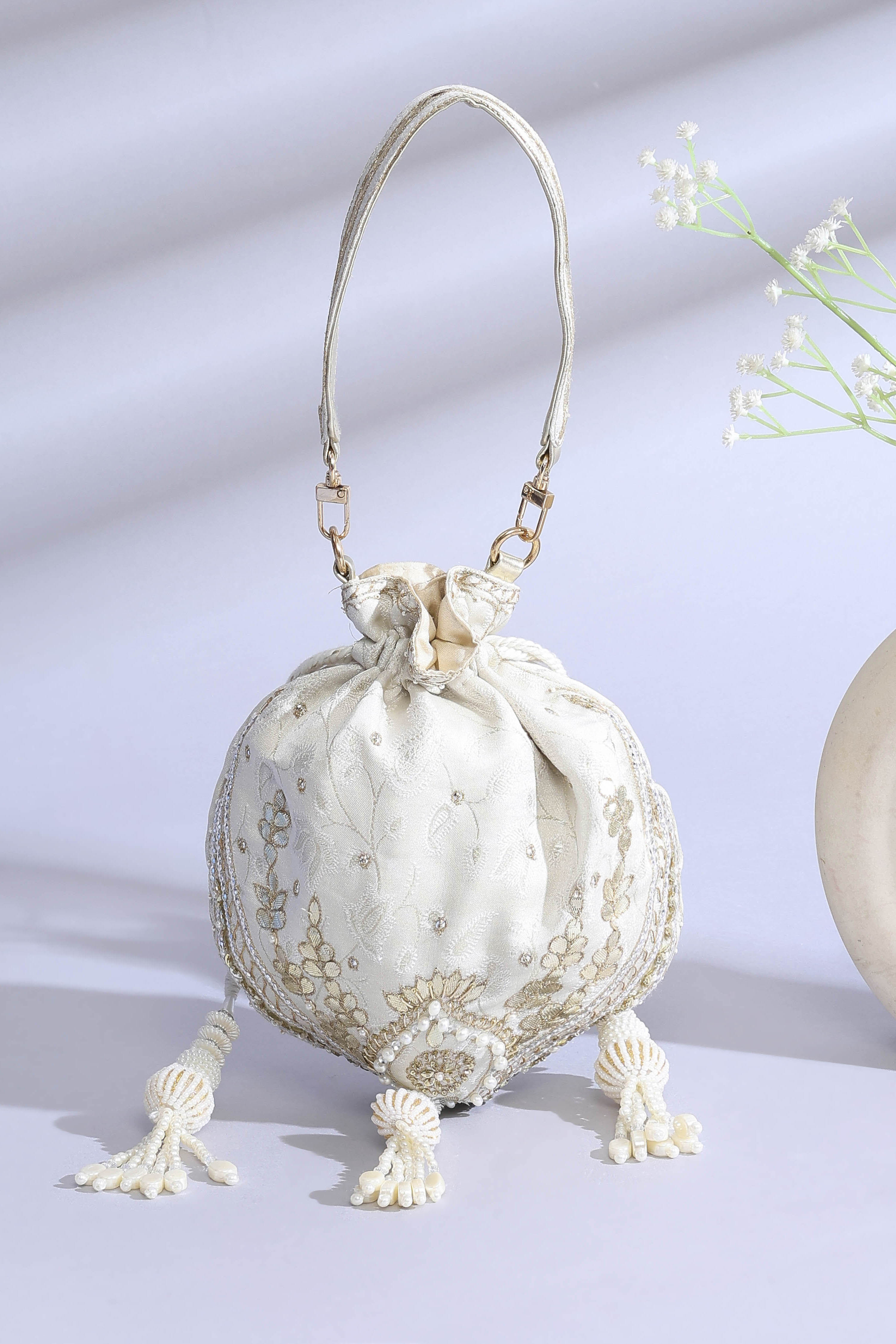 Ivory Polycotton Potli image number 6