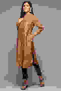 Peach Viscose Blend Straight Printed Kurta image number 2