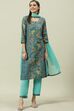 Multi-coloured Printed Straight Kurta Regular Pants Suit Set image number 6