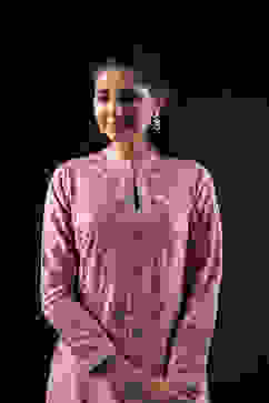 Rohit Bal Light Pink Cotton Silk Anarkali Printed Suit Set image number 1