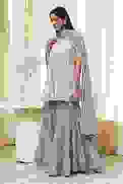 White and Blue Cotton Floral Flared Suit Set image number 3