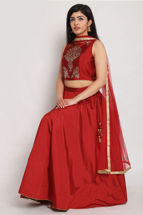 Rust Art Silk Metallic Lehenga Set image number 2