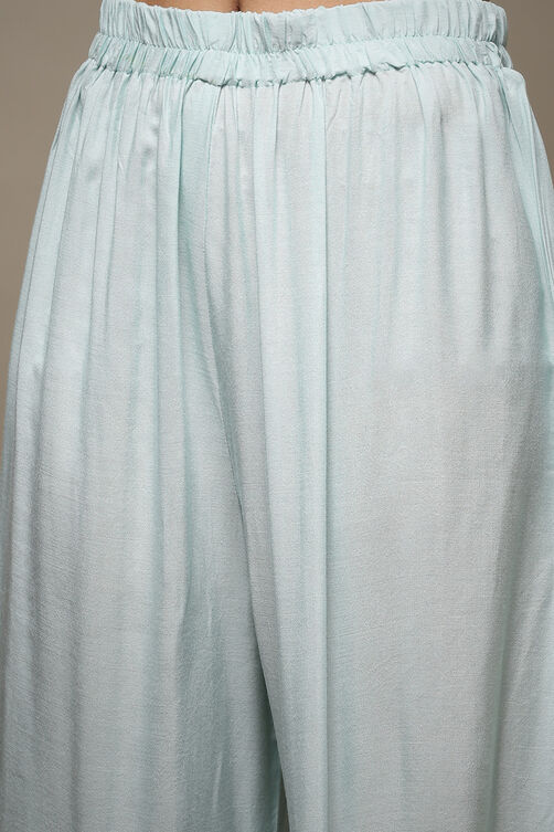 Light Blue Muslin Lace Unstitched Suit Set image number 3