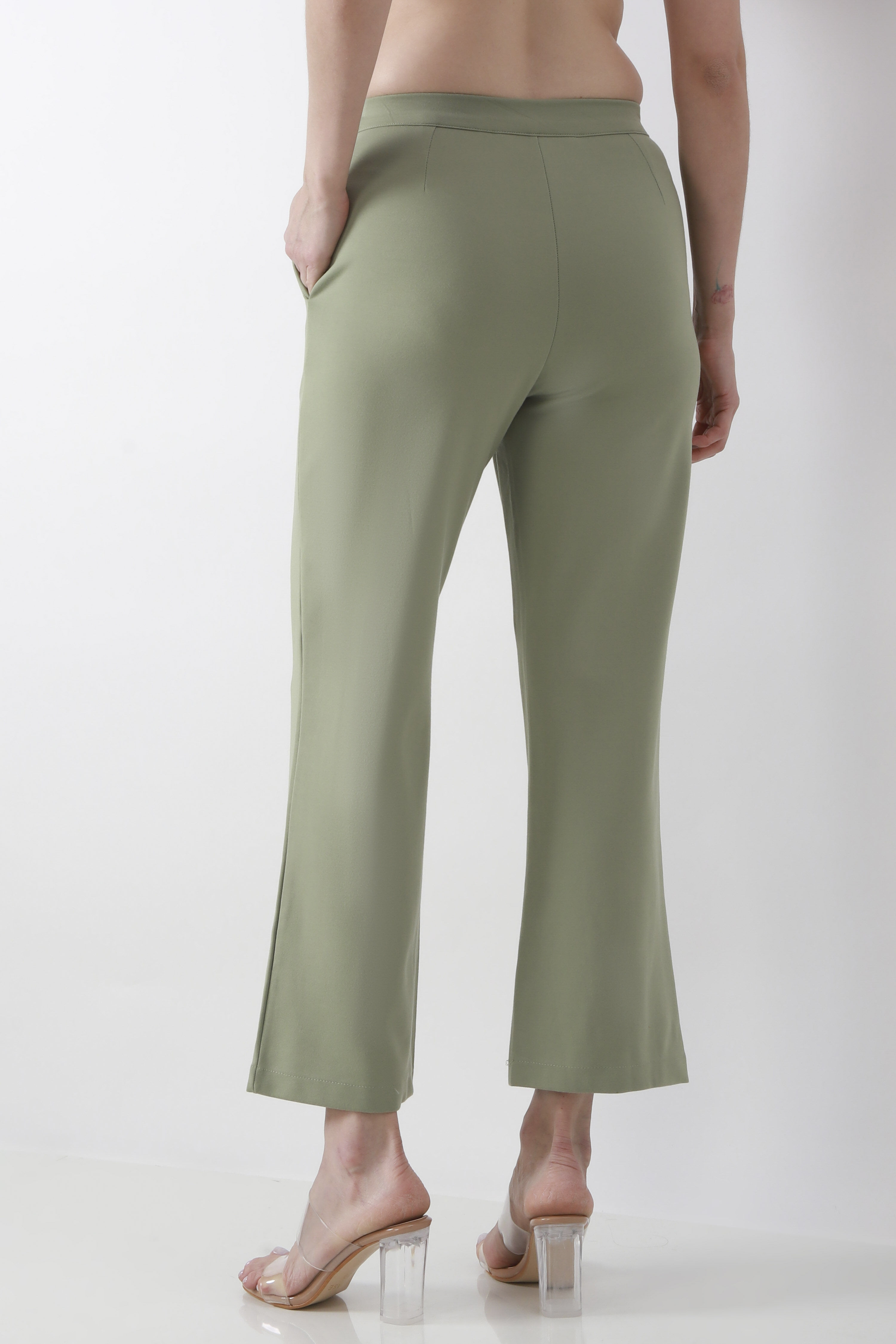 Green Solid Wide Leg Pants image number 5