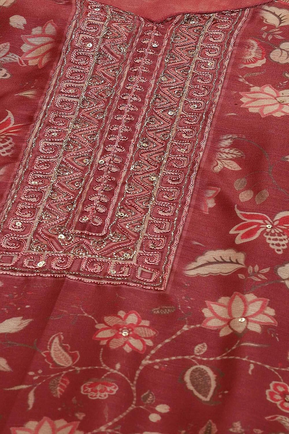 Maroon Chanderi Unstitched Suit Set image number 2