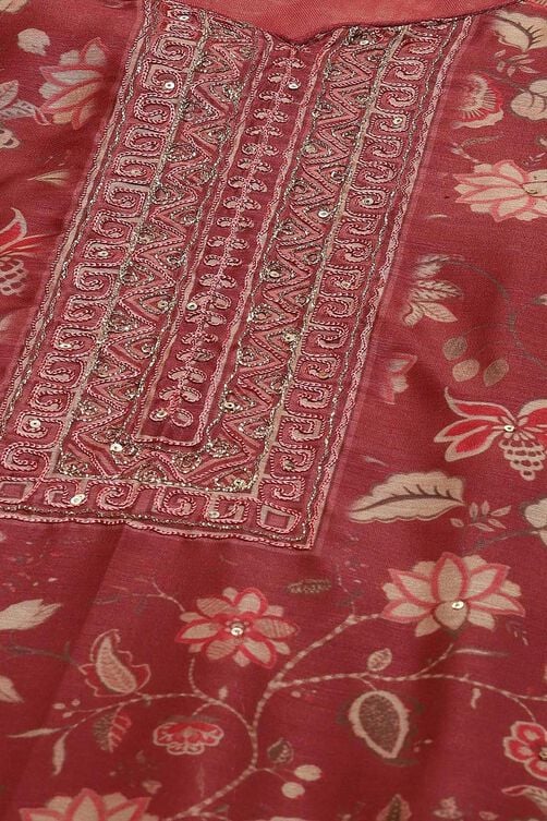 Maroon Chanderi Unstitched Suit Set image number 2