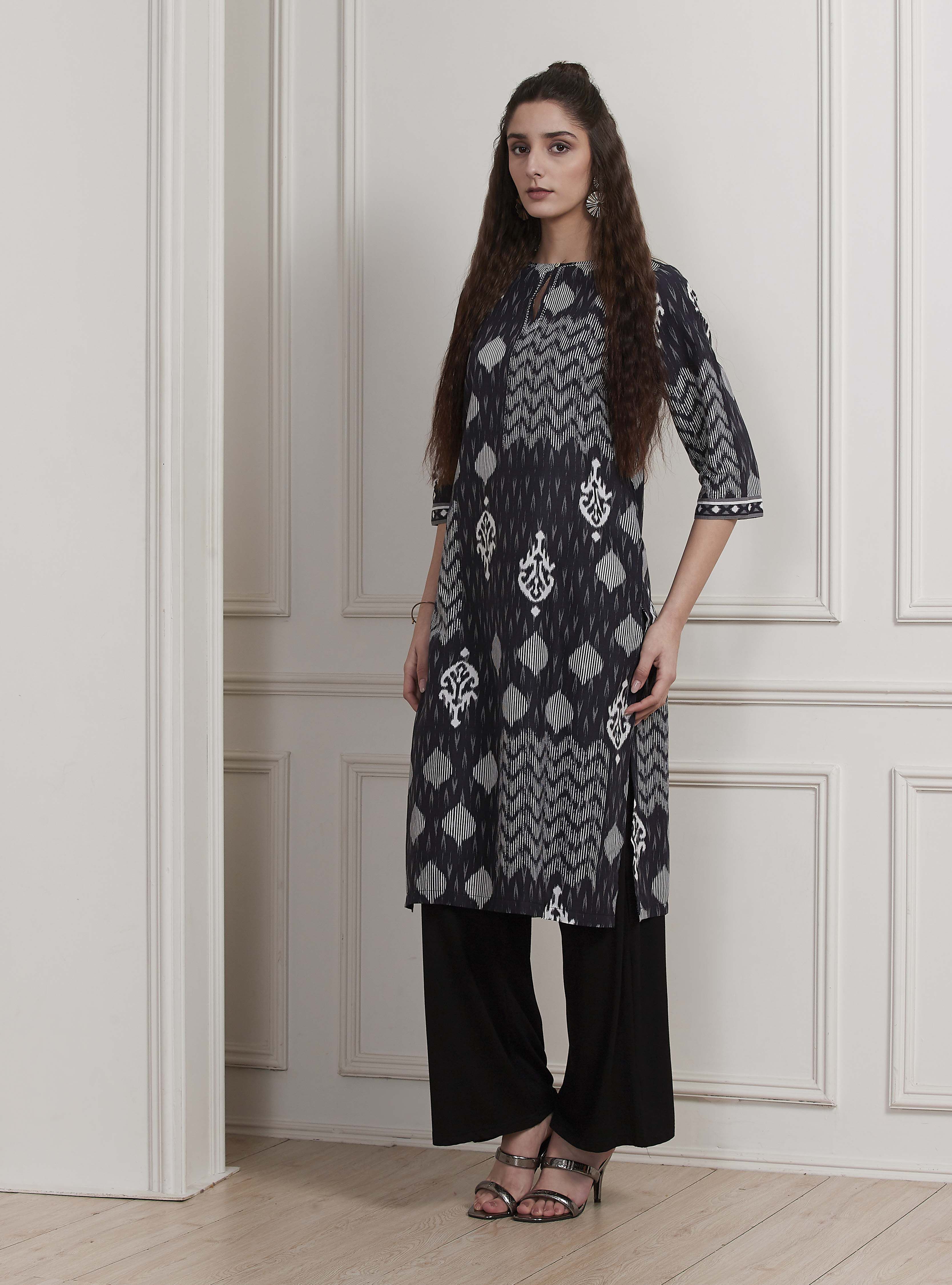 Orange Cotton Printed Straight Kurta image number 2