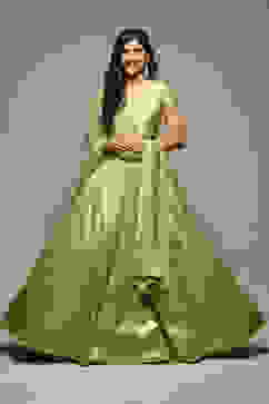 Light Green Cotton Blend Lehenga Set image number 0