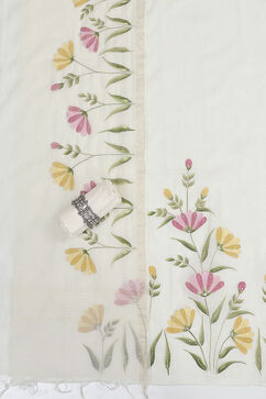 Off White Chanderi Hand Painted Unstitched Suit Set image number 1