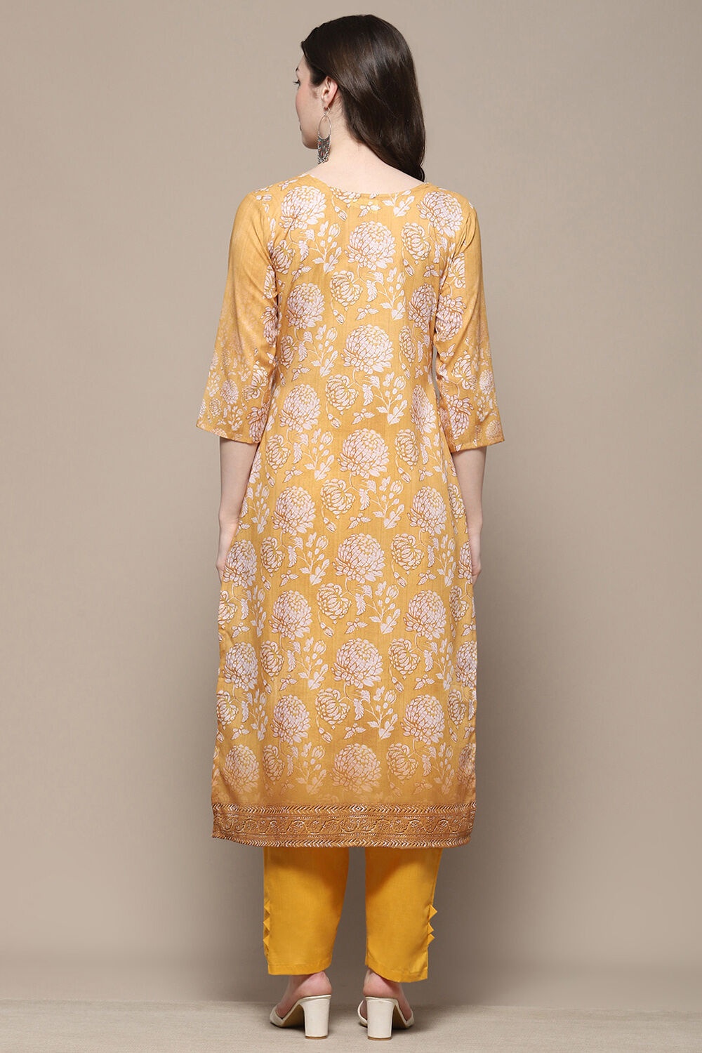 Mustard Cotton Blend Digital Print Unstitched Suit Set image number 6