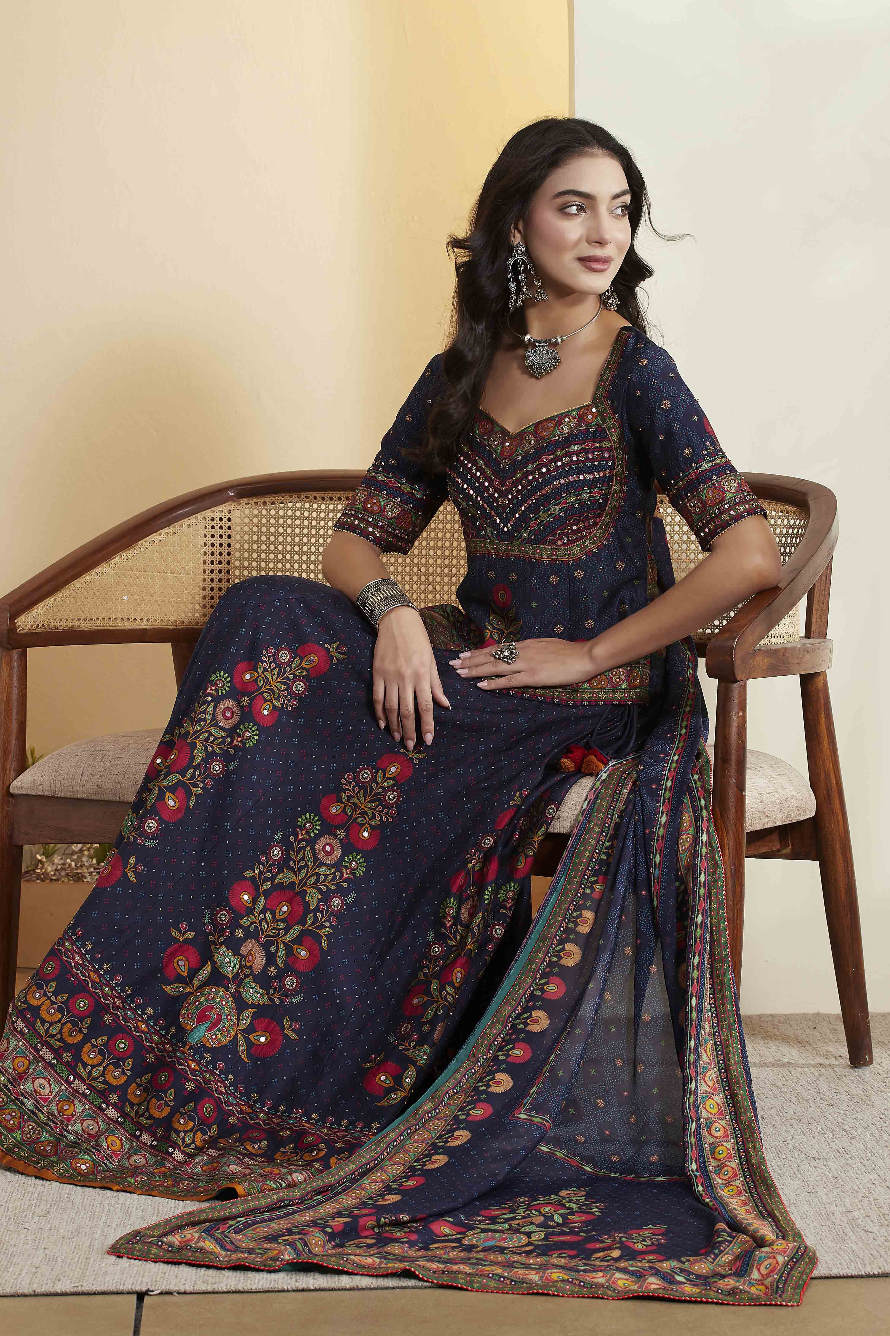 Blue Cotton Silk Straight Lehenga Set image number 0