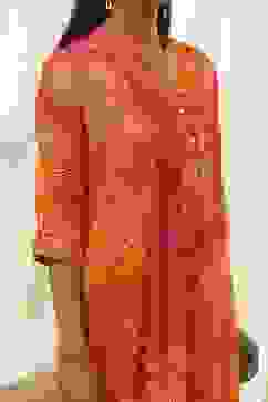 Orange Printed Pleated A-Line Kurta image number 1