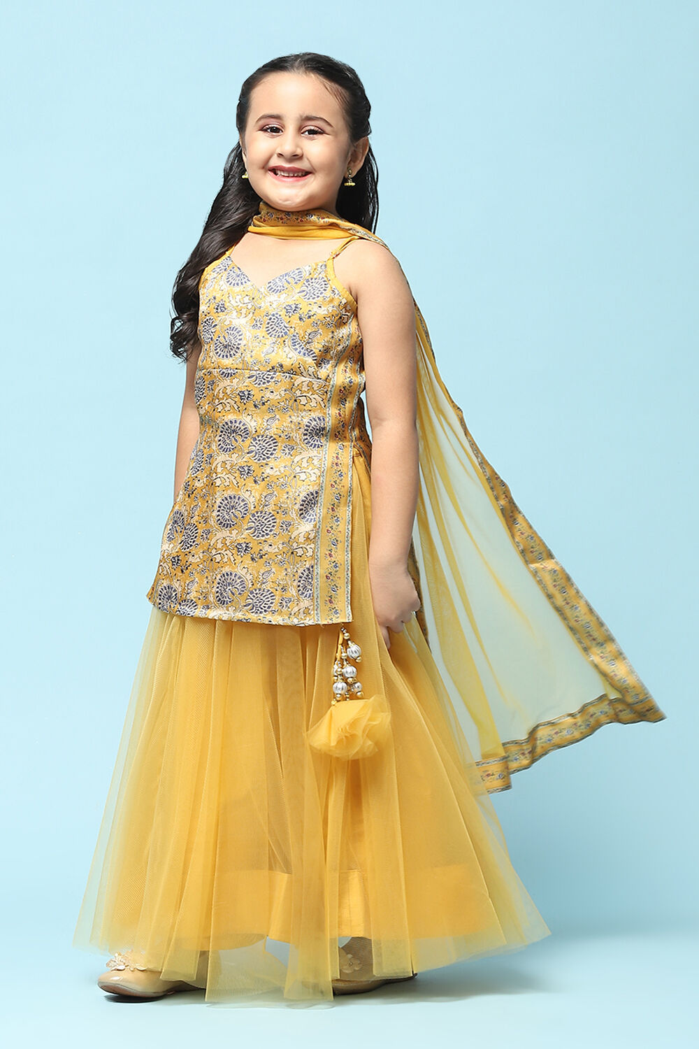 Yellow Poly Viscose Straight Printed Suit Set image number 4