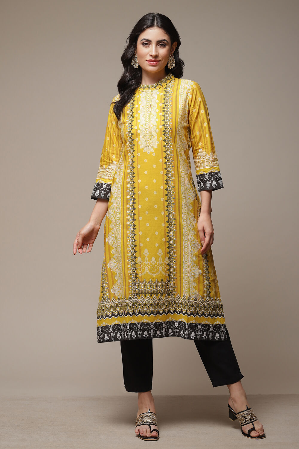 Ochre Cotton Straight Printed Kurta image number 0