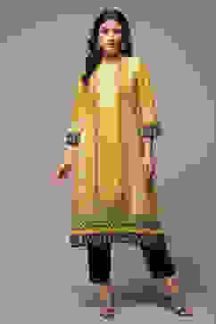 Ochre Cotton Straight Printed Kurta image number 0