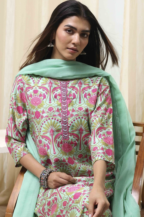 Sea Green Printed Straight Suit Set image number 0