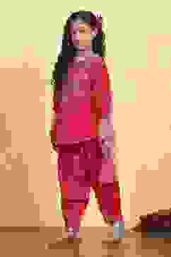 Pink Cotton Blend Printed Straight Suit Set image number 3