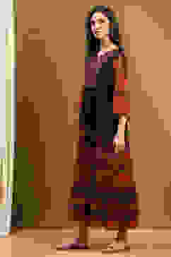 Chocolate Brown Georgette Printed Tiered Dress image number 2