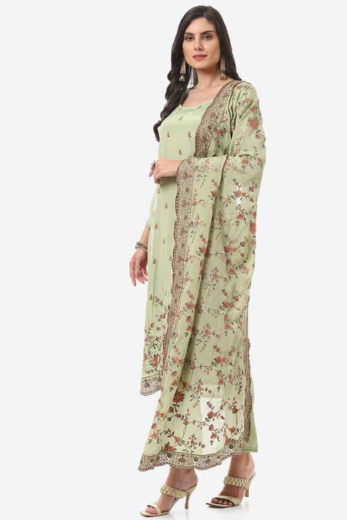 Green Crepe Unstitched Suit Set image number 6