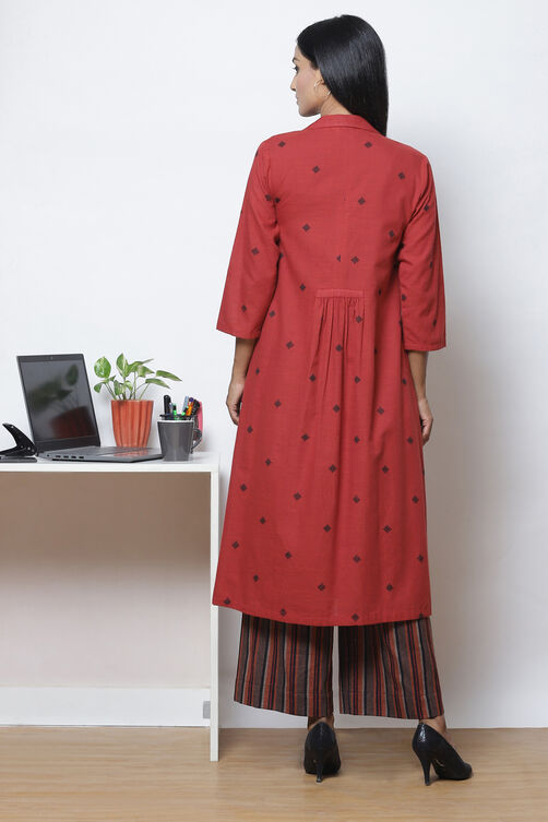 Terracotta Straight Cotton Fusion Wear 3 Piece Set image number 7