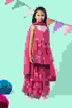 Deep Fuchsia Cotton Printed Kurta Garara Suit Set image number 5