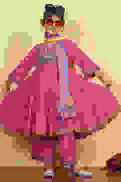 Pink Cotton Solid Tiered Suit Set image number 0