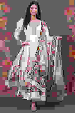 Rohit Bal Ivory Cotton Silk Anarkali Printed Suit Set image number 3