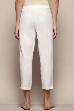 White Solid Cotton Blend Narrow Pants image number 4