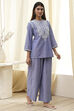 Dull Blue Cotton Straight Co-ord Set image number 5