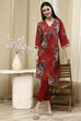 Coral Red Floral Printed Straight Kurta image number 0