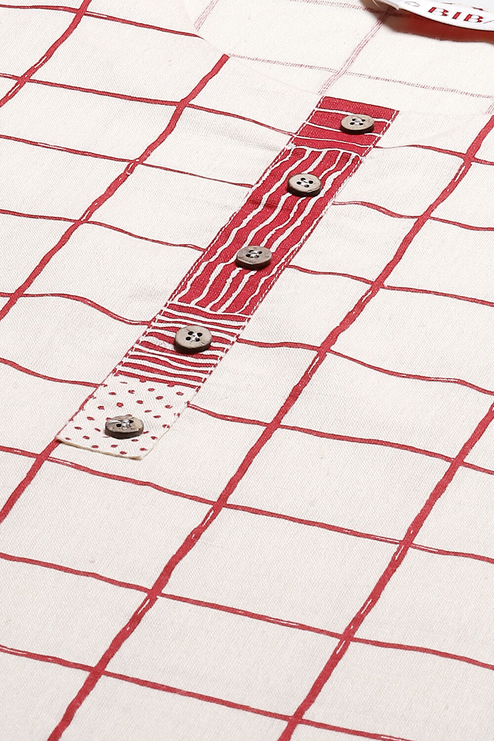 Natural & Blue Cotton Blend Straight Kurta Palazzo Suit Set image number 1