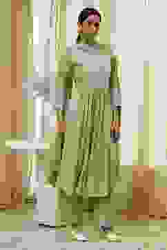 Olive Green Embroidered Gathered Suit Set image number 5