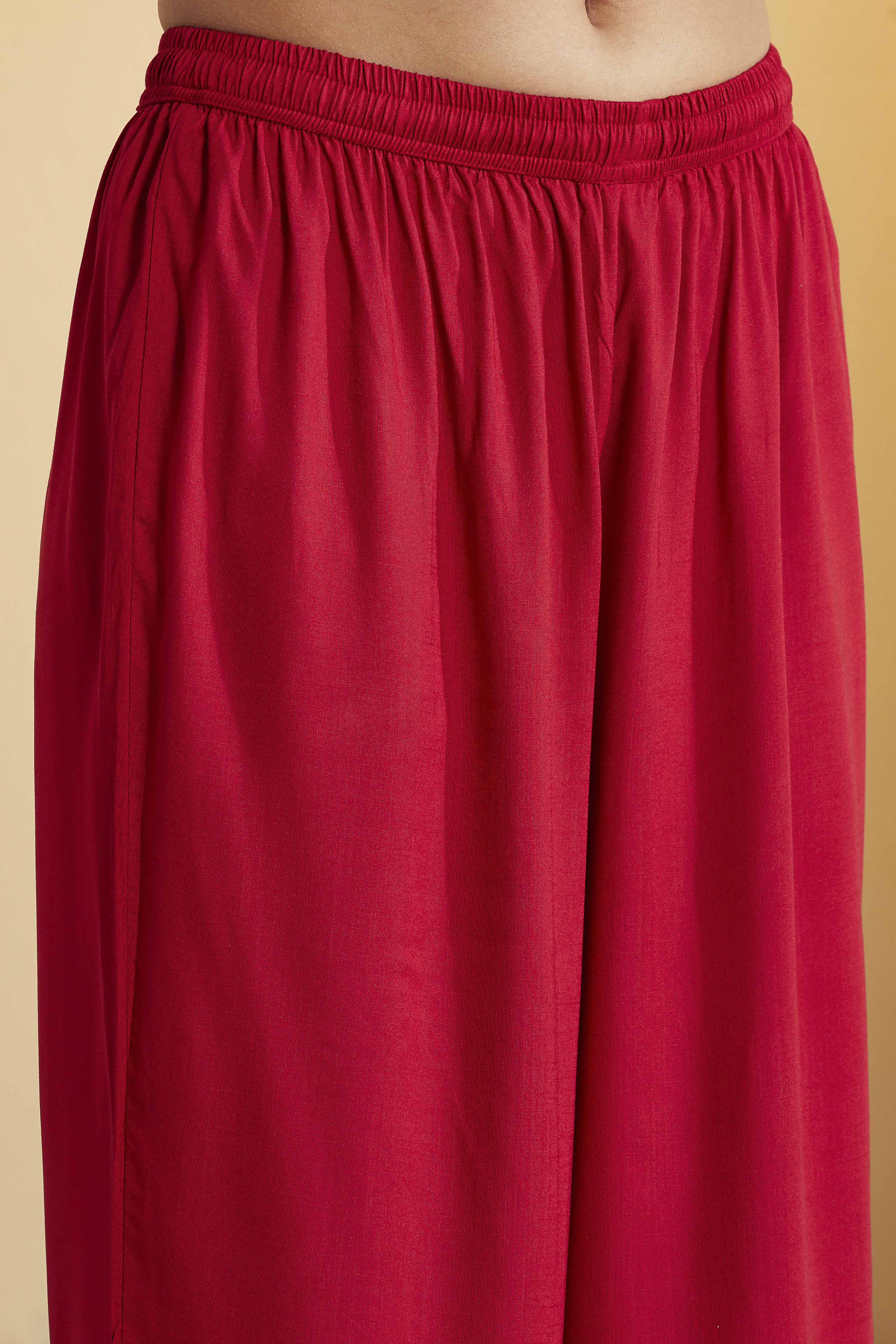 Red Viscose Rayon Yoke Design Straight Kurta Set image number 2