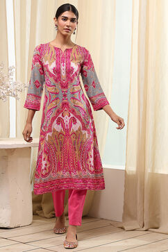 Pink Printed Straight Kurta image number 5