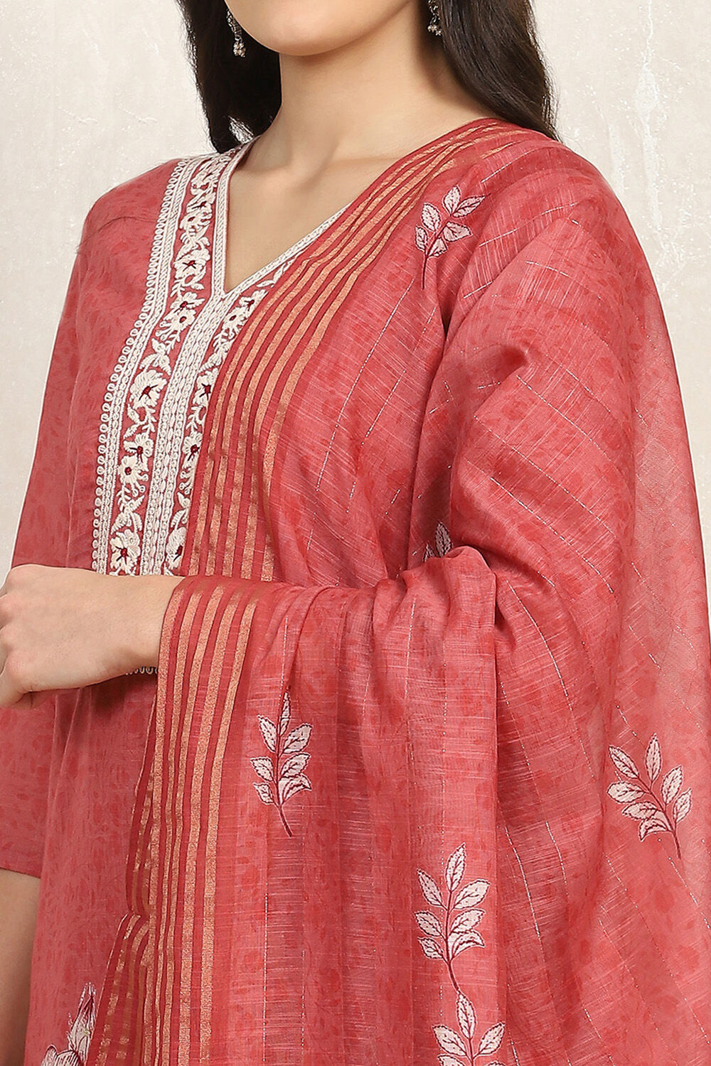 Rust Linen Digital Print Unstitched Suit Set image number 2