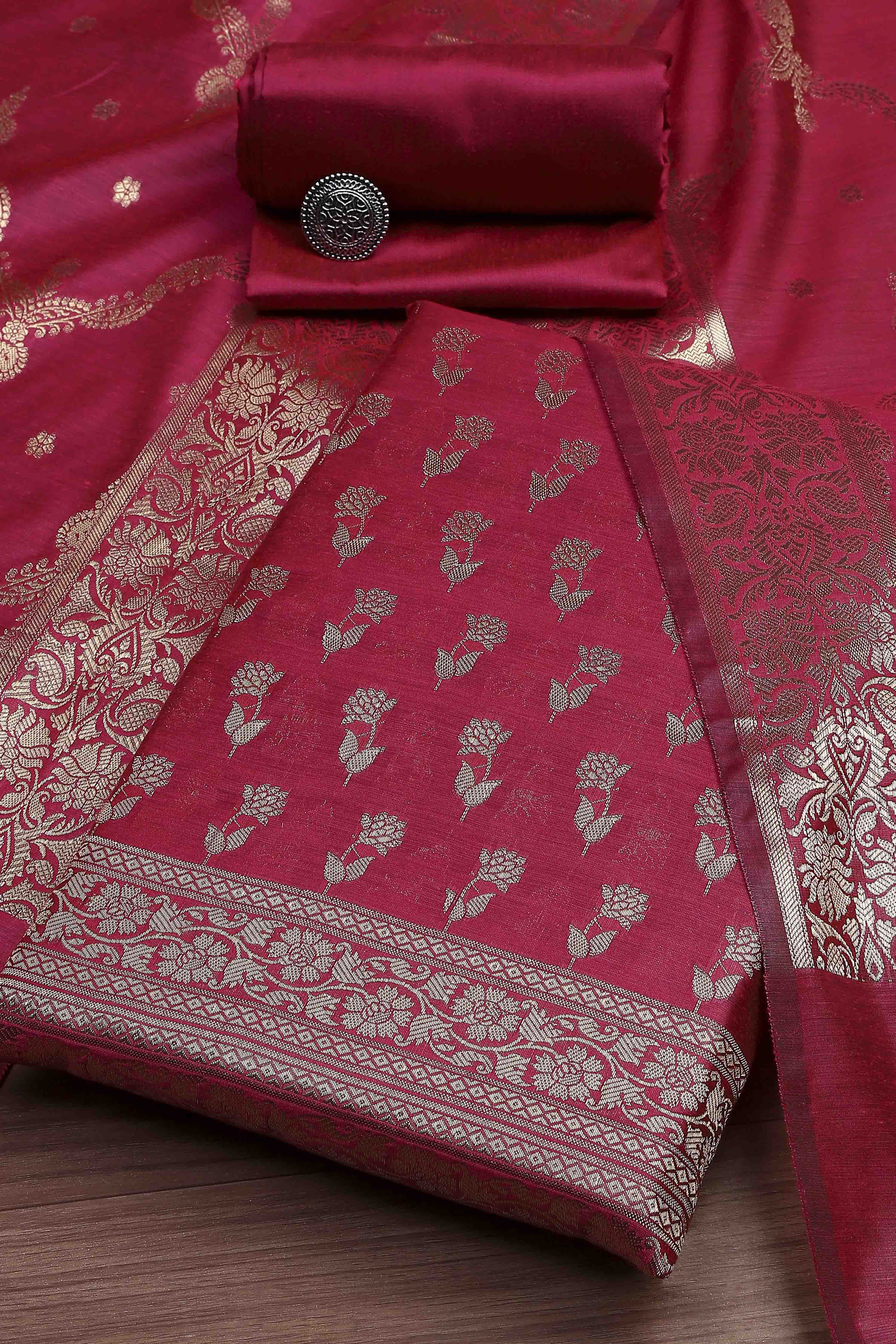 Turquoise Cotton Printed Embroidered Unstitched Suit Set image number 0