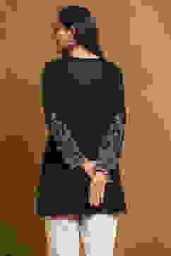 Black Polyester Straight Short Kurti image number 3