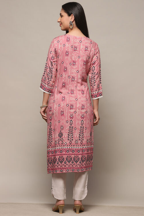 Pink Rayon Straight Kurta image number 3