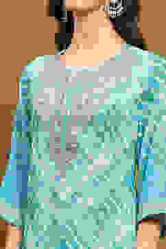 Sea Green Georgette Printed Festive Straight Suit Set image number 1