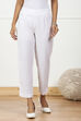 White Solid Cotton Blend Narrow Pants image number 4