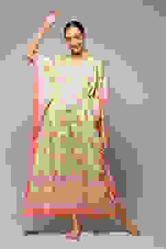 Sea Green Cotton Printed Kaftan image number 0