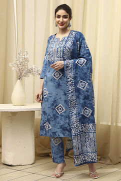 Blue Cotton  Unstitched Suit Set image number 7