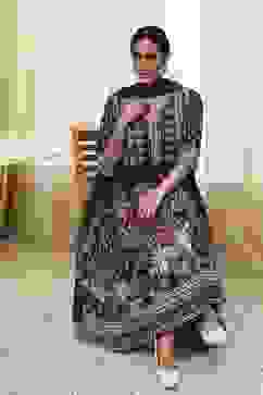 Indigo Cotton Floral Anarkali Suit Set image number 0