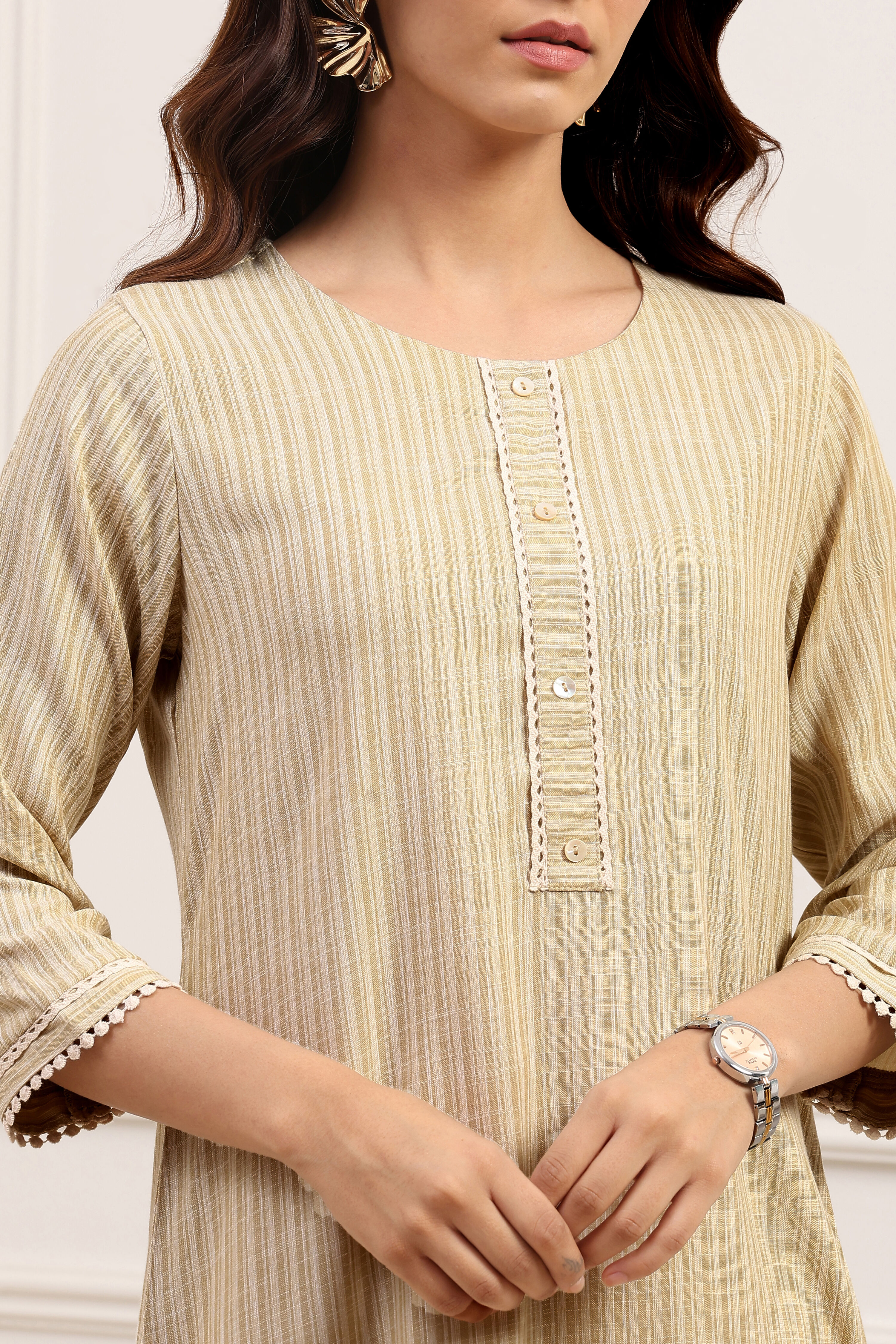 Pale-Yellow Voile Straight Kurta Palazzo Suit Set image number 1