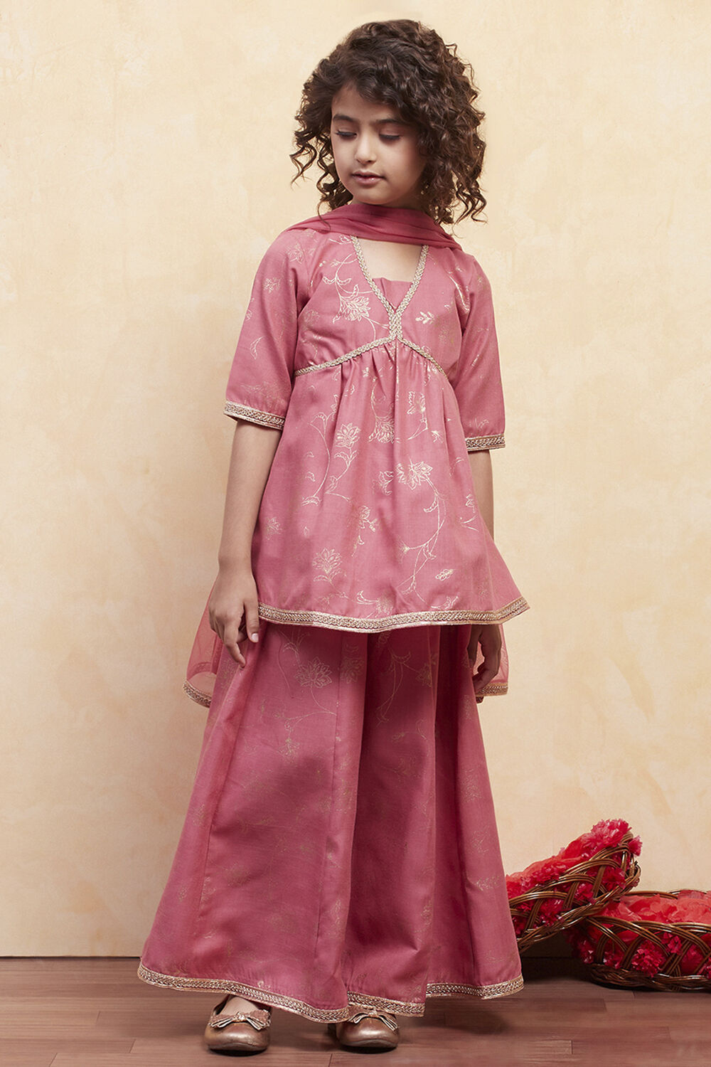 Blush Pink Printed Peplum Lehenga Set image number 6